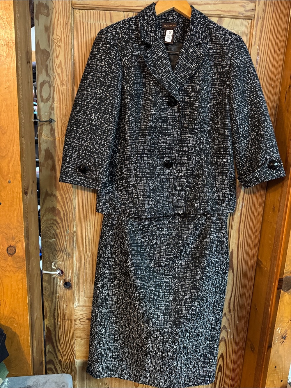 Multiples Black and White Tweed Two-Piece Skirt Set Med